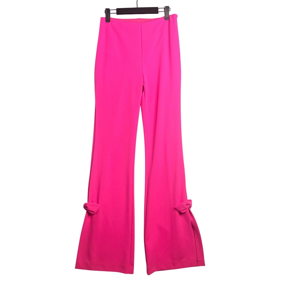 Trina Turk Split Flare Leg Pant Size 2 Pink Bow High Rise Trouser Stretch NEW